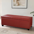 BELLEZE Storage Faux Leather Ottoman, 47 Inch Bench Bedroom Bench with Safety Close Hinge, Extra Long Ottoman with Storage for Living Room, Entryway, Hallway, Foot Rest, Support 300lbs - Red-Ruum Studio Home