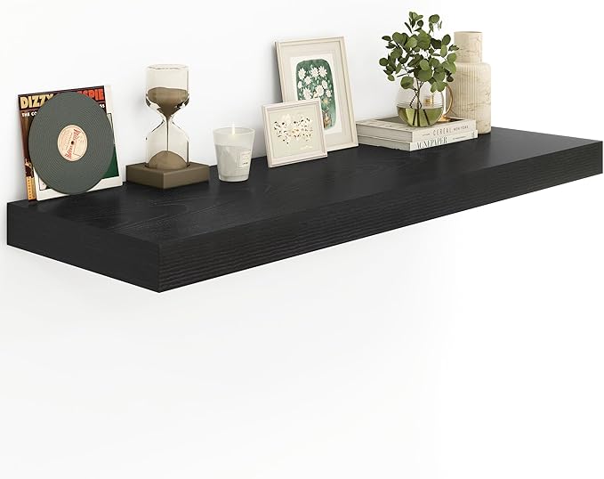 Heimlove 12 Inch Deep Floating Shelves, 55 x 12 inch Extra Long Floating Shelves for Wall, Large Display Shelf & Storage Shelf for Living Room Bedroom Kitchen Home Office, Set of 1, Black-Ruum Studio Home
