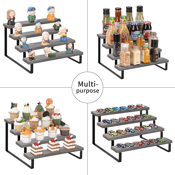 YINMIT Wooden Display Riser Stand, Tiered Perfume and Cologne Organizer Stand, 4 Tier Spice Rack Organizer, Rustic Display Shelf for Candles (4 Tier,2Pack,Grey)-Ruum Studio Home