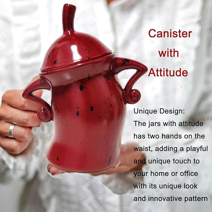 Canister with Attitude, Creative Forked Waist Jars with Lids, Retro Spotted Cup Food Cans Kitchen Storage Jars Airtight Canister for Tea Pot Desktop Cup Ornament(Red)-Ruum Studio Home
