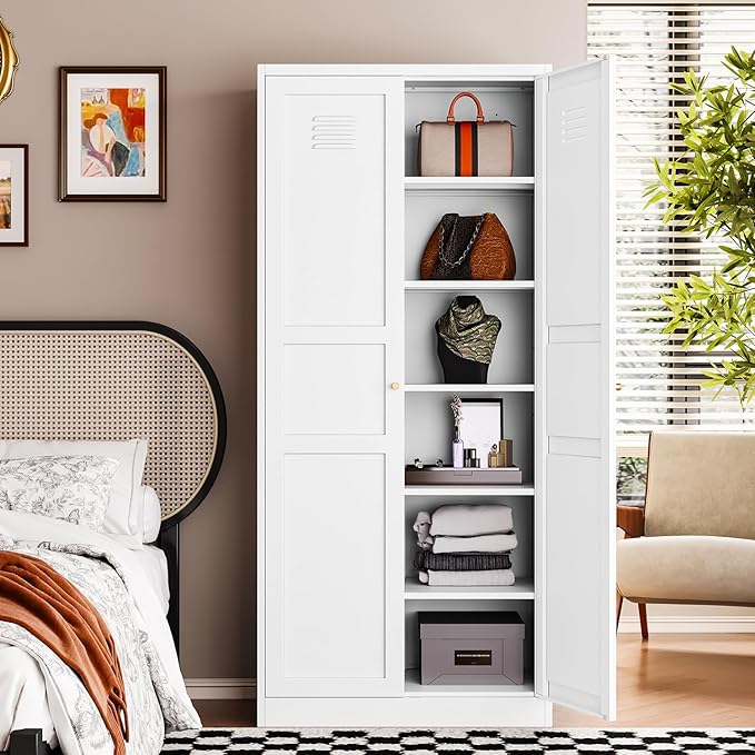 Letaya White Storage Cabinet with Adjustable Shelves-Metal Home Kitchen Pantry Cabinets with Doors,Organization Locker for Cupboard/Bedroom/Dining/Living/Bathroom/Office/Garage Room-Ruum Studio Home