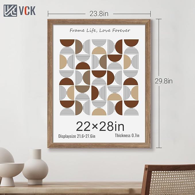 VCK 22x28 Frame 3 Pack - Brown Walnut, Natural Textured Solid Wood Poster Picture Frame, Wall Mounting Hanging-Ruum Studio Home