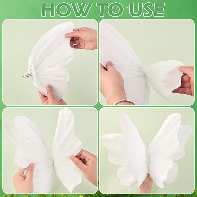 SUNBEAUTY Large Butterfly Party Decorations, 3D White Paper Butterflies Wedding Decoration, Hanging Butterflies for Baby Shower Decorations Girls, Women, Paper Flowers for Wall Decoration, Set of 4-Ruum Studio Home
