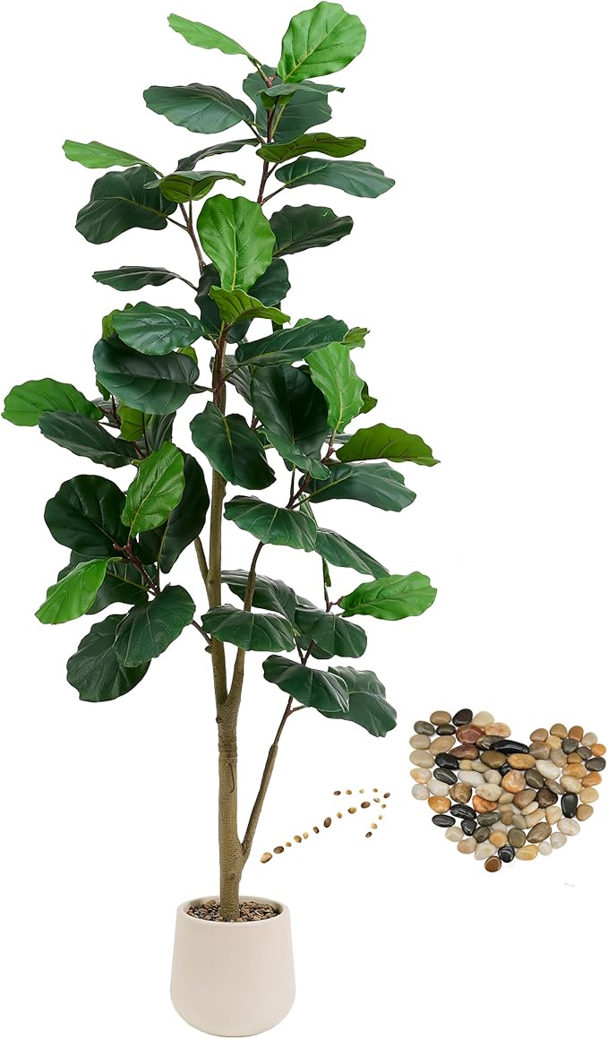 Artificial Fiddle Leaf Fig Tree, 6FT Tall Faux Ficus Lyrata Fake Tree in White Pot, Artificial Tree Indoor Decor, Fiddle Leaf Fig Tree Fake Plant for Home Office Living Room Decoration Modern-Ruum Studio Home