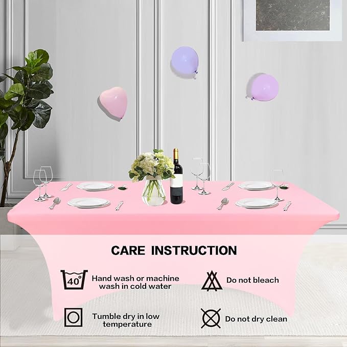IVAPUPU 2 Pack 6FT Table Cloth for Rectangular Fitted Events Stretch Pink Table Covers Washable Spandex Tablecloth Protector for Party, Wedding, Cocktail, Banquet, Festival-Ruum Studio Home