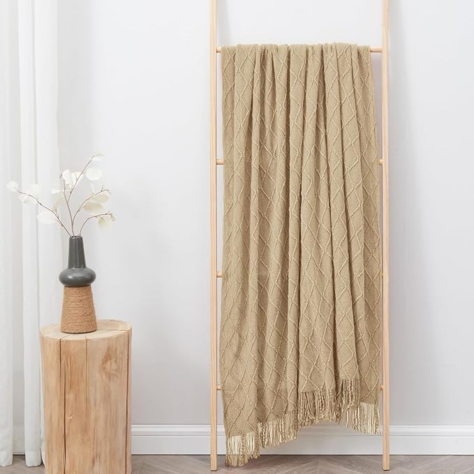 inhand Knitted Throw Blanket for Couch and Bed, Soft Living Room Home Decor Knitted Blanket with Tassel, Outdoor Lightweight Breathable Summer Blanket, Farmhouse Warm Woven Decorative, 50"x60"-Ruum Studio Home