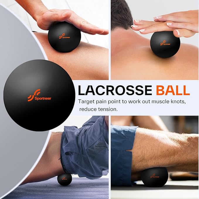Sportneer 4 in 1 Foam Roller Set: Dual Textures Foam Roller, Foot Roller, Lacrosse Ball, Traction Massage Ball with String, Deep Massage Roller for Whole Body Release, Physical Therapy-Ruum Studio Home