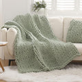 WESHIONGOO Chunky Knit Blanket Throw 50"×60" Knitted Throw Blankets for Couch Bed Fluffy Soft Blanket with Jumbo Chenille Yarn Thick 100% Handmade (Sage Green)-Ruum Studio Home