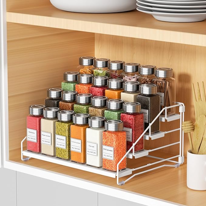 RCHYFEED Spice Rack Organizer for Cabinet, 4 Tier Spice Organization for Cabinet Depth Adjustable,Tierd Spice Rack Seasoning Organizer for Kitchen Countertop Pantry, Metal(1 Pack)-Ruum Studio Home