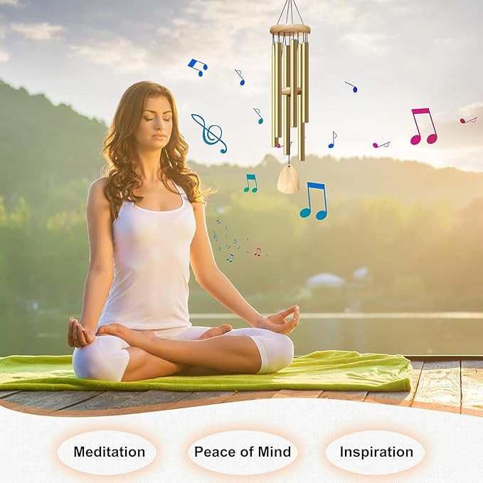 Large Aluminium Wind Chimes 37 Inches to Create a Zen Atmosphere Suitable for Outdoor, Garden, Patio Decoration. Classic Wind Chimes with Wind Catcher as a Gift for Unisex(Light Golden)-Ruum Studio Home