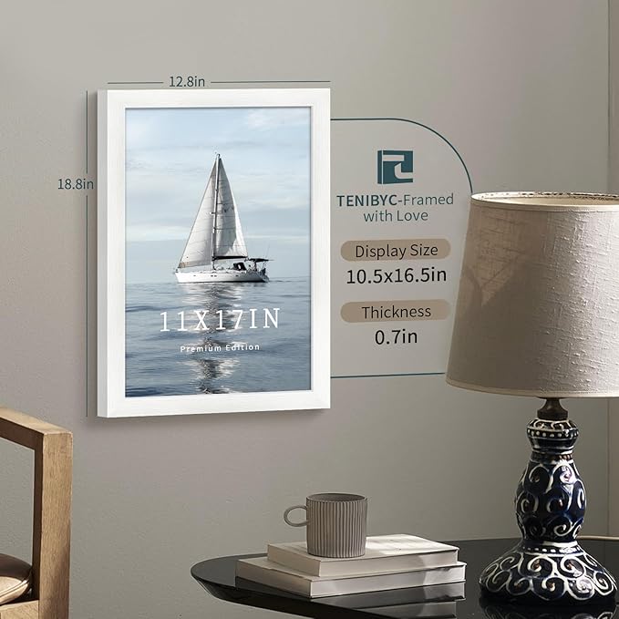 11x17 Picture Frame 3 Pack - White Woodgrain, Solid Wood & HD Tempered Glass, Wall Gallery Poster Frame-Ruum Studio Home