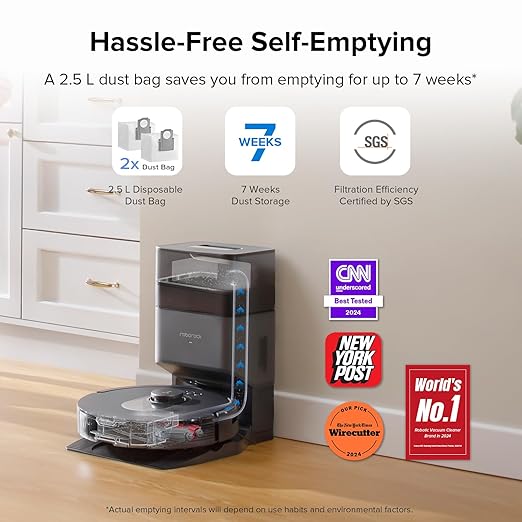 roborock Q5 Max+ Robot Vacuum with Self-Empty Dock, Upgraded from Q5+, 5500 Pa Suction, DuoRoller Brush, Hands-Free Cleaning for up to 7 Weeks, PreciSense LiDAR Navigation, App & Voice Control-Ruum Studio Home