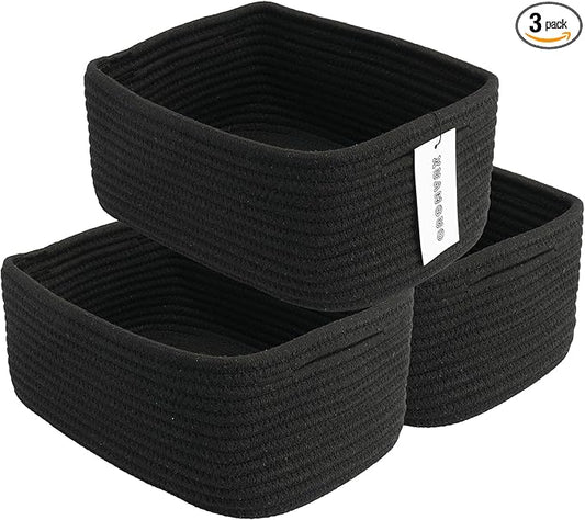 Small Woven Storage Baskets 12“X8”X5“ Decorative Rope Bins for Organizing Shelves, Closets, and Toys, Empty Gift Baskets, Cute Organizer Basket for Home and Office (black, regular)-Ruum Studio Home