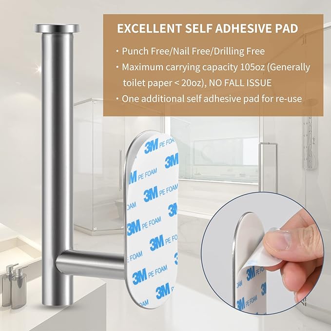 Toilet Paper Holder,Brushed Nickel,Wall Mount, Upgraded Adhesive Toilet Roll Holder,no Drilling,Bathroom/Rv/Washroom,SUS 304 Stainless Steel,Rustproof (Silver, 2 Pieces)-Ruum Studio Home