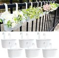 10" Hanging Flower Pots, Pack of 6 White Metal Outdoor Patio Balcony Planter, Railing Planters Fence Pot with Detachable Hook & Drainage Hole for Small Plants (White, 6Pcs)-Ruum Studio Home
