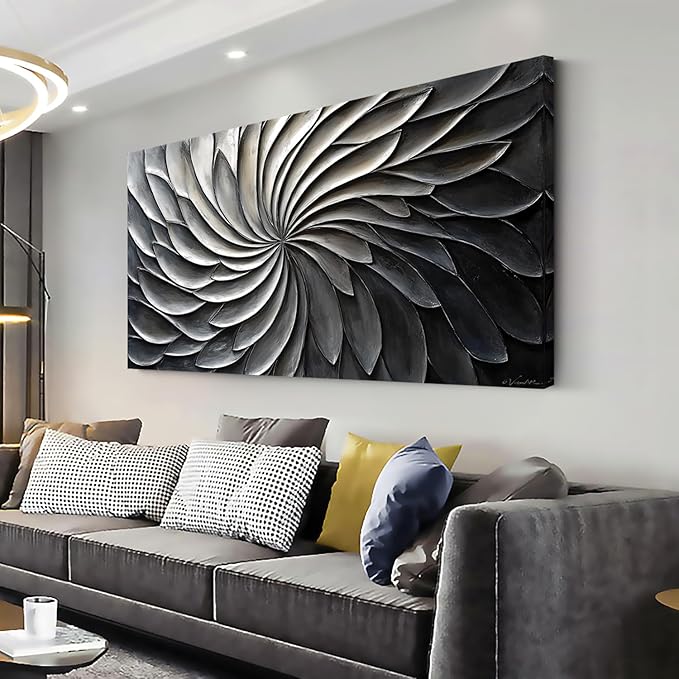 LASMOND Abstract Black and White Wall Art for Living Room Modern Canvas Print Painting Lines Flower Floral Large Artwork Bedroom Home Office Wall Décor (40x20 Inches)-Ruum Studio Home