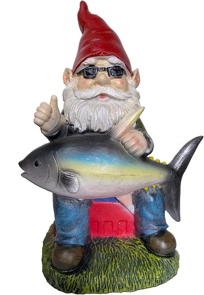 Fishing Gnome with Tuna Fish,Fishing Garden Gnomes Outdoor,Funny Garden Gnome 9“，Fishing Gnomes Decorations for Yard (Fishing Gnome)-Ruum Studio Home