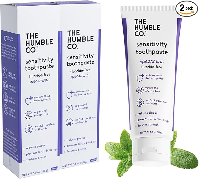 The Humble Co. Sensitive Toothpaste – Natural Spearmint Fluoride Free Toothpaste for Fresh Breath and Helps Remove Plaque, Vegan Cruelty Free Oral Care, Non-Toxic SLS Free Toothpaste (5.5 oz, 2pk)-Ruum Studio Home