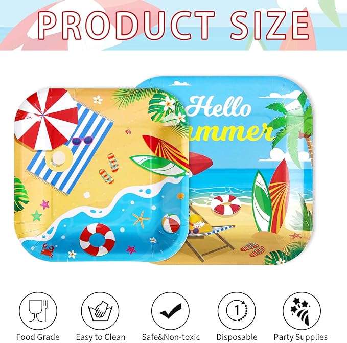 Grencian 200Pcs Beach Party Supplies Hello Summer Party Plates and Napkins Disposable Summer Pool Paper Tableware Set for Hawaiian Beach Pool Birthday Baby Showe Decorations, Serves 50-Ruum Studio Home