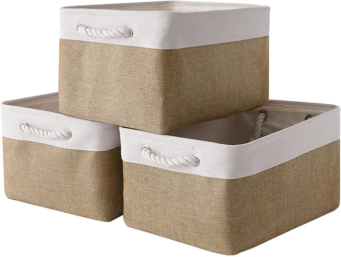Rectangular Fabric Storage Baskets for Organizing, Shelves, Decorative & Gift (White & Peru)-Ruum Studio Home