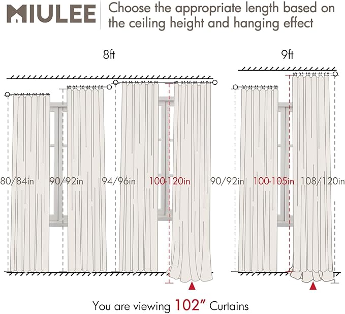 MIULEE 100% Blackout Curtains 102 Inch Long 2 Panels Set for Bedroom, Thick Faux Linen Black Out Curtain Room Darkening Back Tab Pleat Window Textured Drapes with Hooks for Living Room, Bright White-Ruum Studio Home