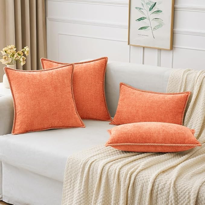 MIULEE Pack of 2 Couch Throw Pillow Covers 18x18 Inch Coral Red Farmhouse Decorative Pillow Covers with Stitched Edge Soft Chenille Solid Dyed Pillow Covers for Sofa Bed Living Room-Ruum Studio Home