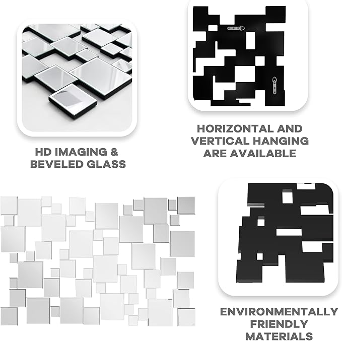 KOHROS Large Silver Wall Mirrors Decorative 48×32 Inch Modern Art Geometric Patchwork Mirror for Wall Decor, Living Room & Entryway Decor, 3D Space - Extending Wall - Mounted Mirror-Ruum Studio Home