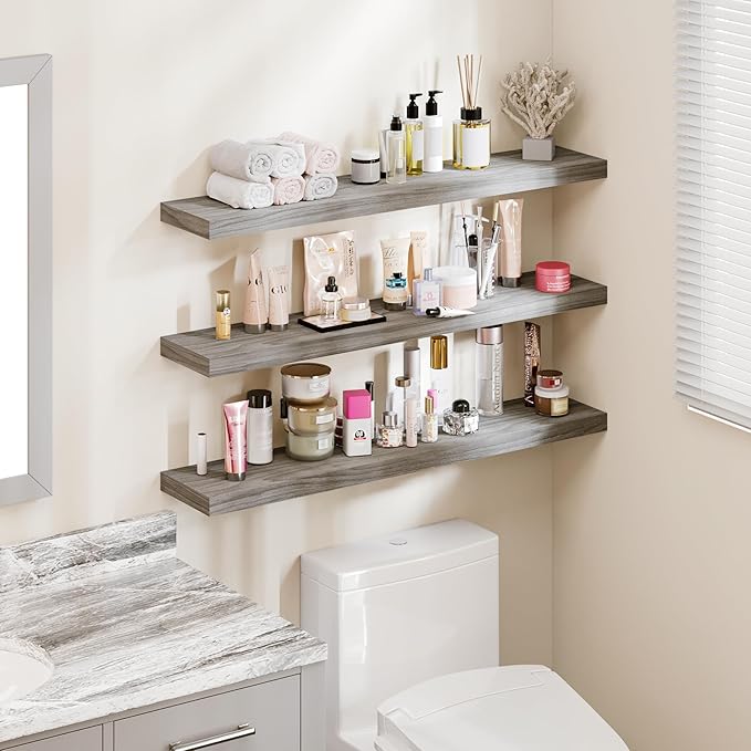 BAMEOS Floating Shelves,40 in W x 8in D Wall Mounted Wooden Shelves with Invisible Brackets Set of 3, Hanging Wall Shelves Decoration for Bedroom, Bathroom, Living Room and Kitchen-Ruum Studio Home