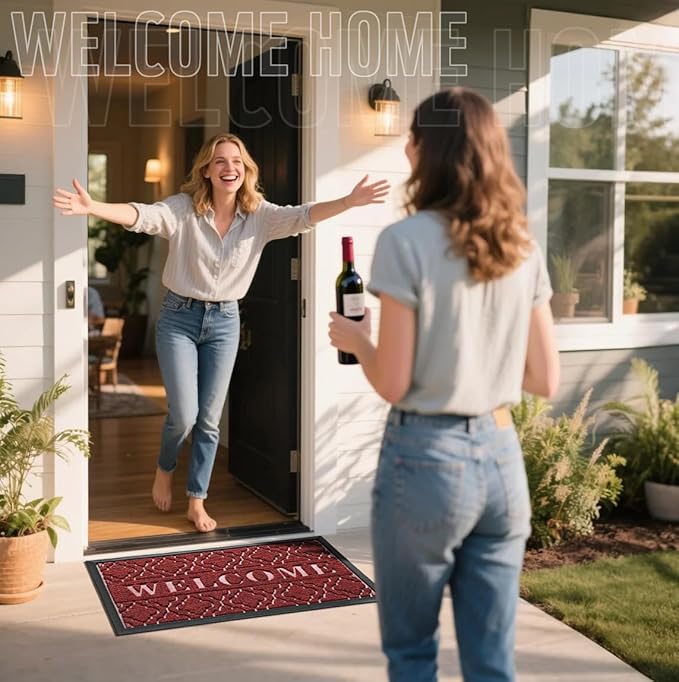 Yimobra Welcome Mat Outdoor Indoor 29.5x17, All-Weather Waterproof Front Door Mat Outside Entrance, Non-Slip Low Profile Porch Patio Doormat, Red-Ruum Studio Home