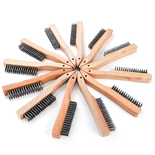 Elsjoy 12 Pack Wire Brush with Wooden Handle, 10 Inch Stainless Steel Wire Scratch Brush Wire Cleaning Brush Set for Removing Rust, Paint, Welding Slag-Ruum Studio Home
