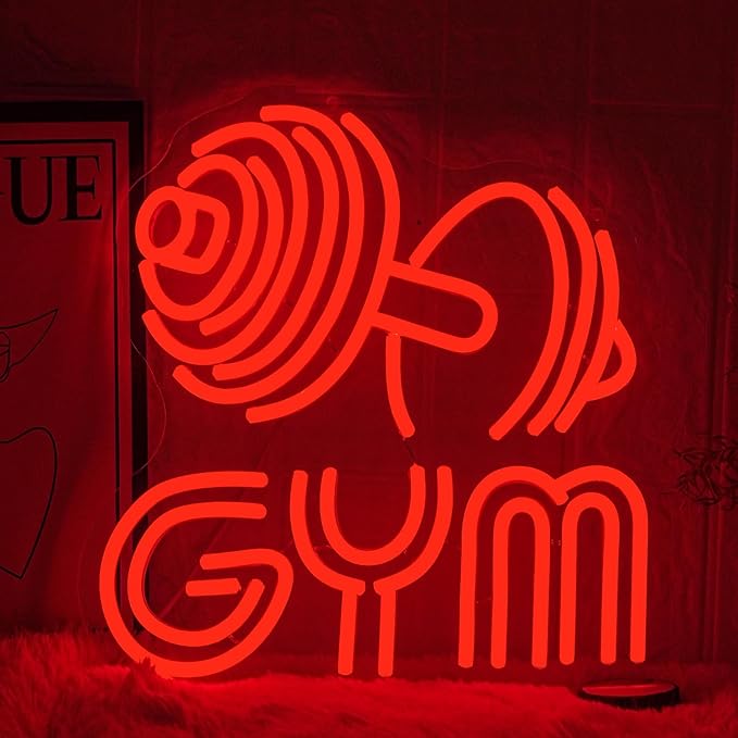 Dumbbell Neon Sign Barbell Gym Neon Signs Gym Letter Neon Light Gym Red Barbell Neon Light Sign for Sports Room, Decor Club,Party Bar,Fitness Club Decoration(Red)-Ruum Studio Home