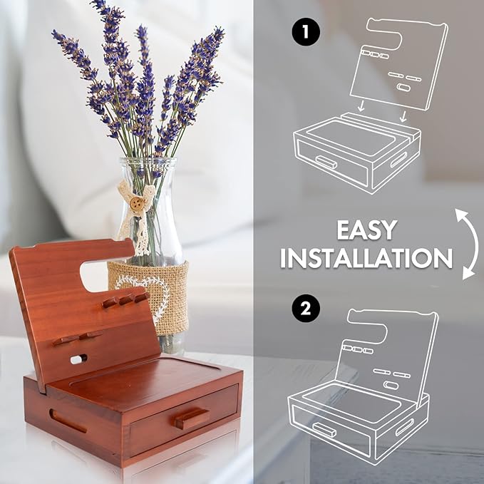 Solid Wood Nightstand Organizer by SolaJoy, Docking Station, Gifts for Men, Made of Cedar, Versatile Bedside Table Organizer for Cellphone, Watch, Headphone, Keys Walnut Wood-Ruum Studio Home