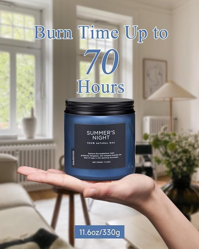 M&SENSE Summer's Night Scented Candle, 11.6oz Natural Soy Wax Clean Non Toxic for Home, Medium 2 Wick Gifts for Men, Up to 70 Hours Burn time, Manly Candles for Bedroom-Ruum Studio Home