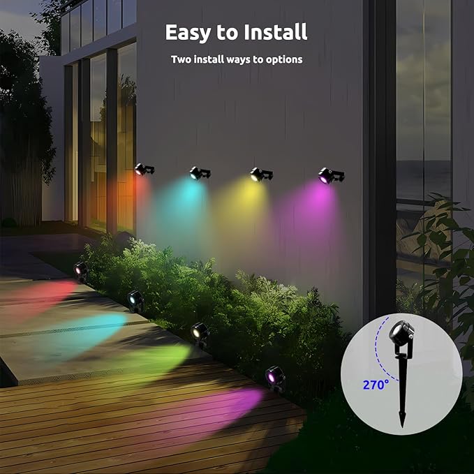 Smart RGBW Spot Lights Outdoor, 8 Pack Low Voltage Landscape Lighting with APP & Remote Control, Waterproof and Timing, Color Changing Outdoor spot Lights for Yard Halloween Christmas Decorations-Ruum Studio Home