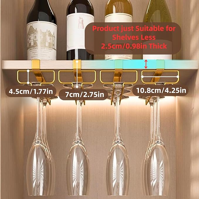 LINFIDITE Gold Under Cabinet Wine Glass Holder, 2 Pack, Space Saving, Easy Installation, Anti-Skid, Compact Design, Sturdy Materials, Affordable Gift-Ruum Studio Home