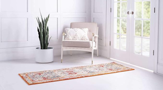 Unique Loom Rosso Collection Vintage, Traditional, Bohemian, Geometric, Distressed, Southwestern Area Rug, 2' 0" x 6' 0", Multi/Orange-Ruum Studio Home