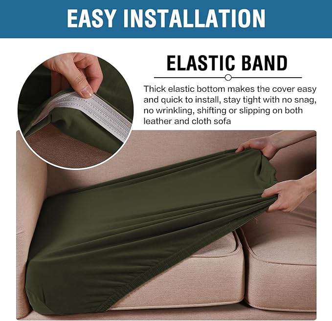 H.VERSAILTEX Velvet Stretch Couch Cushion Cover Plush Cushion Slipcover for Chair Loveseat Sofa Cushion Furniture Protector Seat Cushion Sofa Cover (3 Piece XL Sofa Cushion Covers, Olive)-Ruum Studio Home
