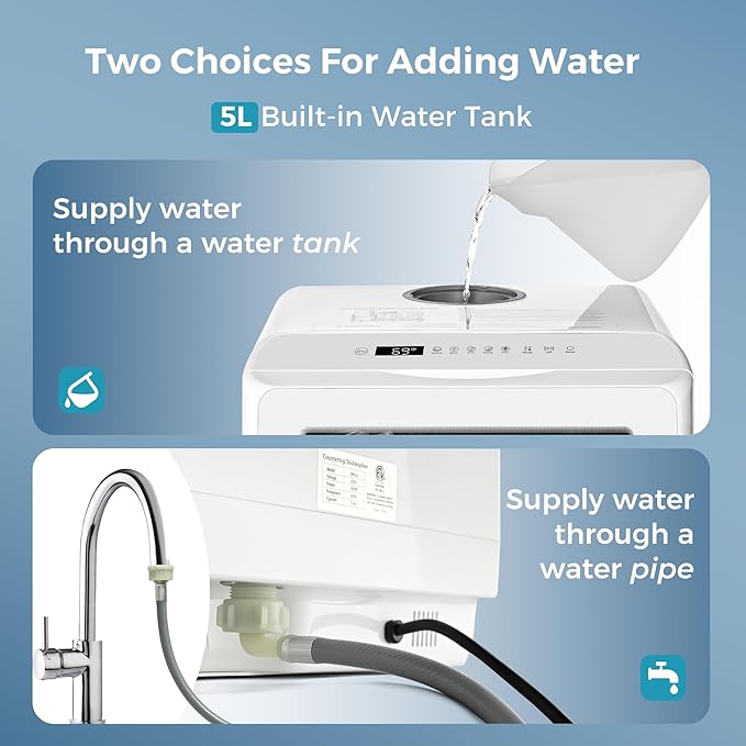 EUHOMY Portable Dishwasher Countertop Dishwasher, Mini Dishwasher Countertop with 5L Built-in Water Tank with 6 Modes, White, Table top dish washer with Baby Care for Apartment & RVs, No Hookup Needed-Ruum Studio Home