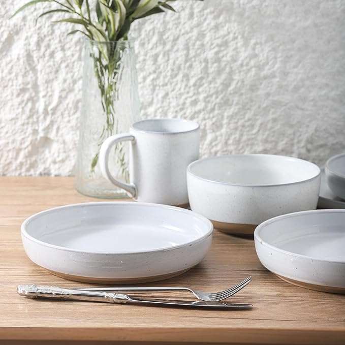 Pasta Bowls 26 OZ,Ceramic Salad Serving Bowls Set of 4,Large 8.2 inch Shallow Bowls Plates for Soup,Fruit,Noodle,Dinner,Dishwasher & Microwave Safe,White-Ruum Studio Home