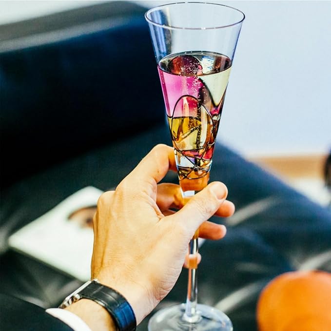 Victoria Barcelona Champagne Flute - 7.5 Oz Mouth-Blown Hand Painted, Antoni Gaudi & Murano Inspired Artistic Unique Gift Ideas Anniversary, Birthday, Weddings, Women & Men (2, Sagrada Red)-Ruum Studio Home
