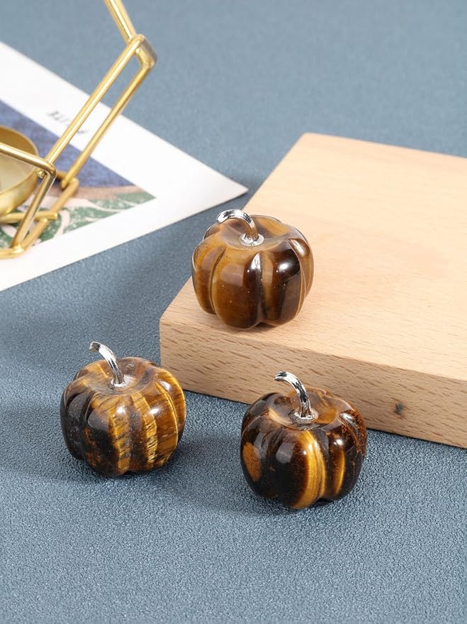 Jovivi Tiger Eye Crystal Pumpkin Figurine, 1.2" Mini Carved Gemstone Pumpkin Statue Decor Healing Stones Decorative Ornaments for Fall Harvest Thanksgiving Halloween Decorations Home Decor-Ruum Studio Home