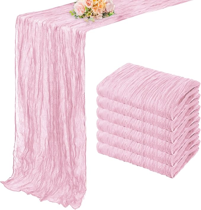 Light Pink Cheesecloth Table Runner 6 Pack 10FT Rustic Gauze Fabric Cheese Cloth Table Runner for Wedding 20 x 120 Inch Long Bridal Baby Shower Table Decorations Boho Sheer Birthday Party Table Decor-Ruum Studio Home