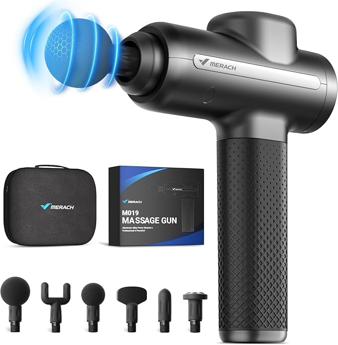 MERACH Massage Gun Deep Tissues, Percussion Massager Tools with 6 Massage Heads, Portable Hand Held Muscle Massagers for Pain Relief Deep Tissue, Cool Gifts for Men and Women-Ruum Studio Home