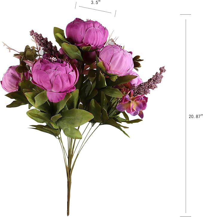 Duovlo Fake Flowers Vintage Artificial Peony Silk Flowers Wedding Home Decoration,Pack of 1 (Purple)-Ruum Studio Home