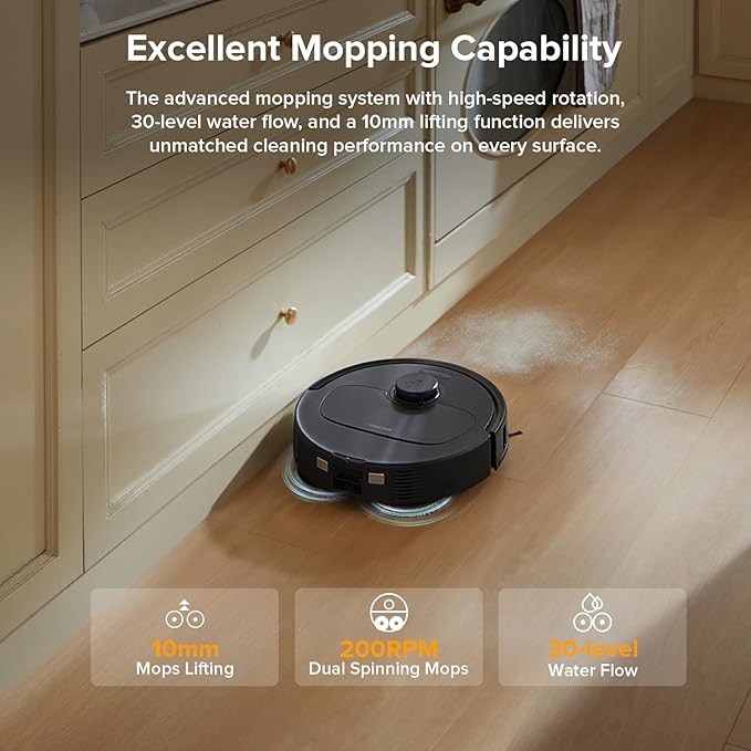 roborock Qrevo Series Robot Vacuum and Mop, 8000Pa Suction, Upgraded from Qrevo S, Anti-Tangle Brushes, Smart Obstacle Avoidance, Auto Mop Washing, All-in-One Dock, 200RPM Spinning Mops, Black(QV 35A)-Ruum Studio Home