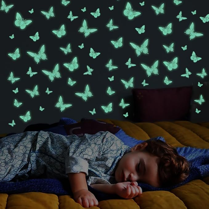 SAOROPEB Glow in The Dark 3D Butterfly 24 Pcs 3 Sizes, Luminous Butterfly Stickers for Ceiling or Wall, Glow in The Dark Party Supplies, Removable Luminous Stickers for Kids Babys Nursery (Green)-Ruum Studio Home