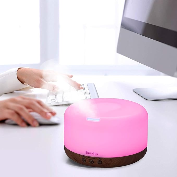 BlueHills Premium 1000 ML XL Essential Oil Diffuser Aromatherapy Humidifier with Remote Timer for Large Room Home 18 Hour Run Huge Coverage Area 1 Liter Mood Light Extra Large Capacity Wood Grain D004-Ruum Studio Home