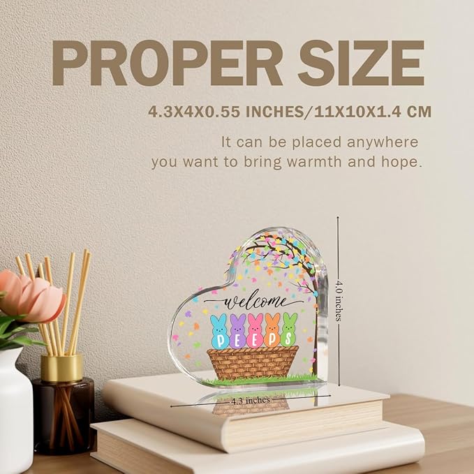 Funny Easter Bunny Decor Desk Decor Acrylic Heart Sign Easter Decorations Easter Gift Acrylic Heart Plaque Box Sign for Home Farmhouse Kitchen Bathroom Shelf Table Decoration-Ruum Studio Home