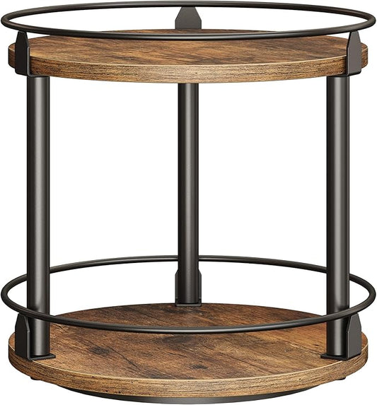 Lazy Susan Organizer, Rotating Spice Rack, 2 Tier Spice Turntable Organizer, Industrial Turntable Spice Holder, for Kitchen Countertop and Cabinet, Compact and Versatile, Rustic Brown SR22BR-Ruum Studio Home