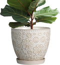 10 Inch Ceramic Planter Pot Large Plant Pot for Indoor Plants Outdoor Round Flower Pot with Drainage Hole and Saucer for Home Garden Decor White-Ruum Studio Home
